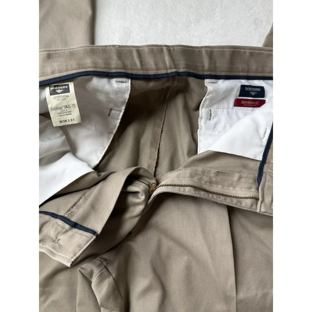 Dockers 100% Cotton 36 X 31 Individual Fit Waist Band‎ Pleated Khaki Mens Pants